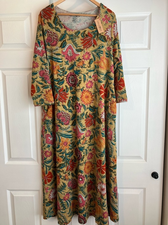 NATURAL LIFE Dresses & Skirts - NATURAL LIFE Mustard Yellow Floral Long Sleeve Maxi Dress